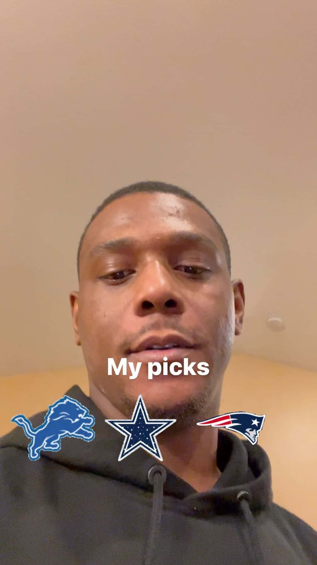 Celebrity 桌布 壁紙 — 一名身穿黑色連帽衫的男子看著鏡頭，胸前疊加三個NFL球隊標誌。
