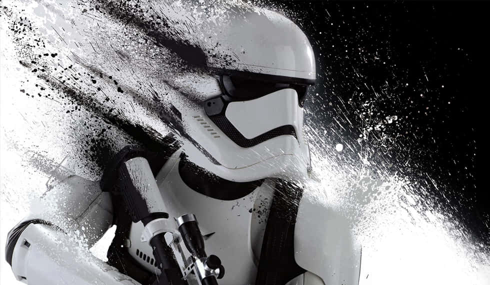 Star Wars Profile 桌布 壁紙 — 一名風暴兵從動態的黑白油漆飛濺效果中出現，背景是嚴峻的深色。