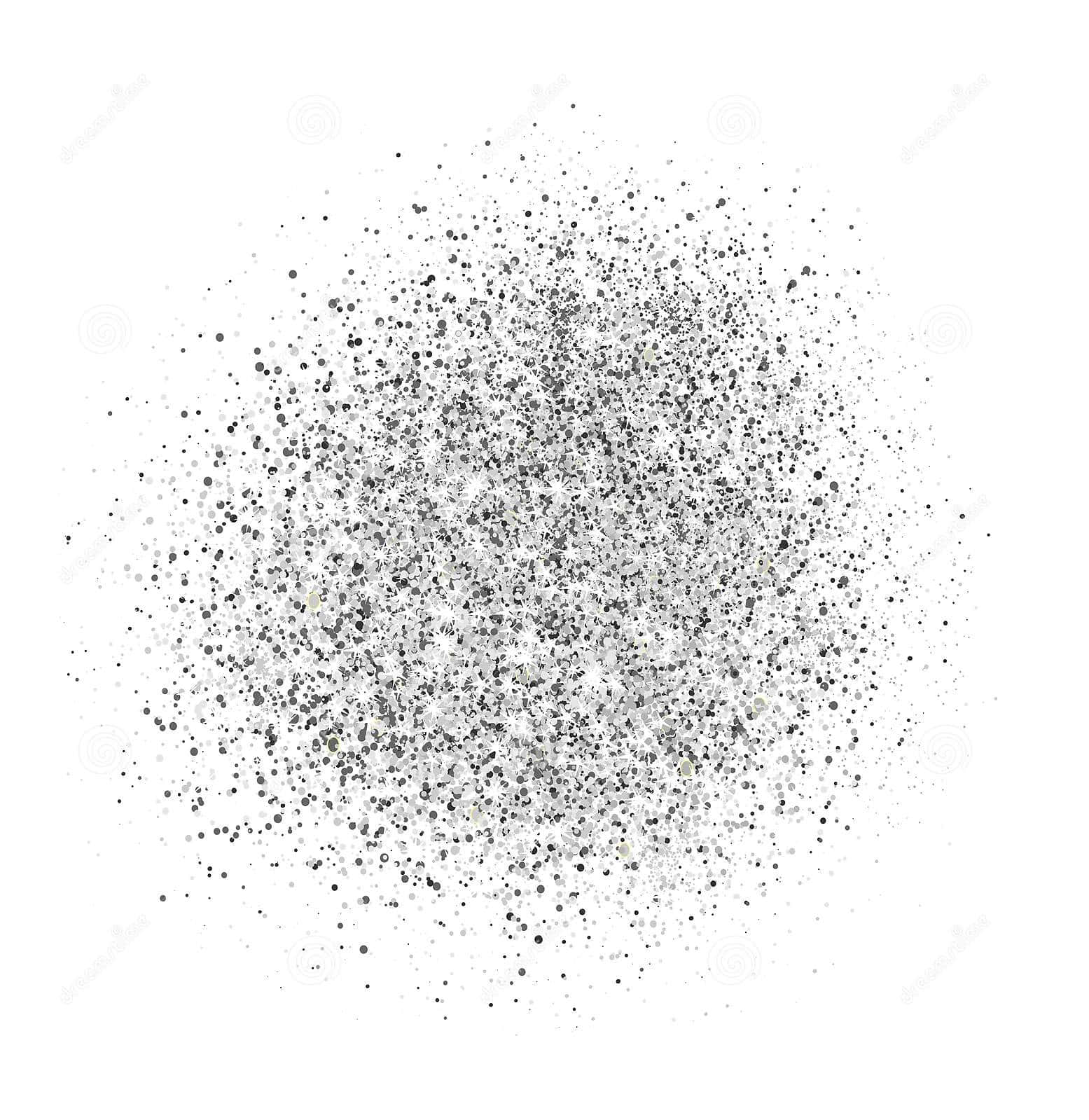 Sparkle Silver Glitter 桌布 壁紙 — 一團密集的銀色亮粉粒子在純白背景上向外放射。