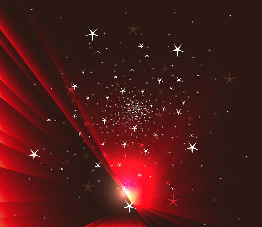 Red Star 桌布 壁紙 — 一團熾熱的紅色宇宙爆發，在黑暗背景中散發出閃爍的星星和動態光線。