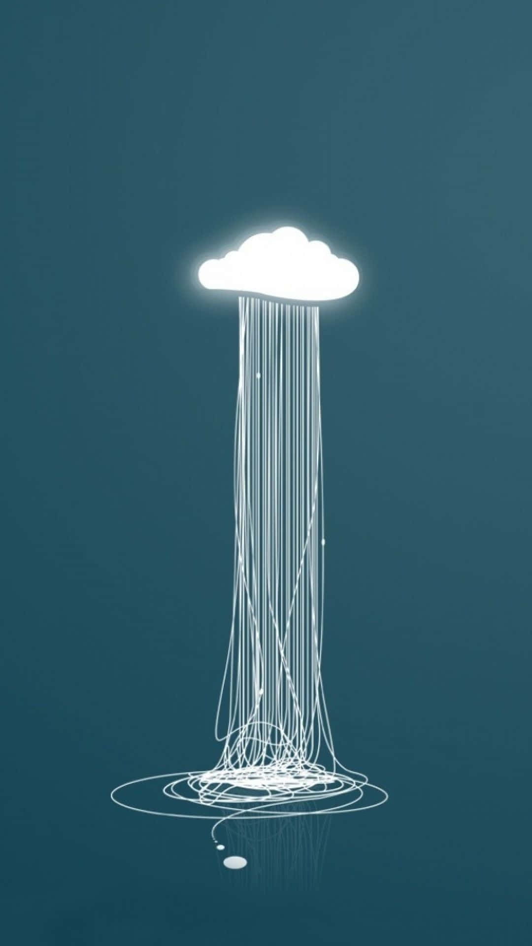 發光的雲朵在青綠色背景上將光絲釋放到纏結的水池中 — 下雨 GIF 壁紙