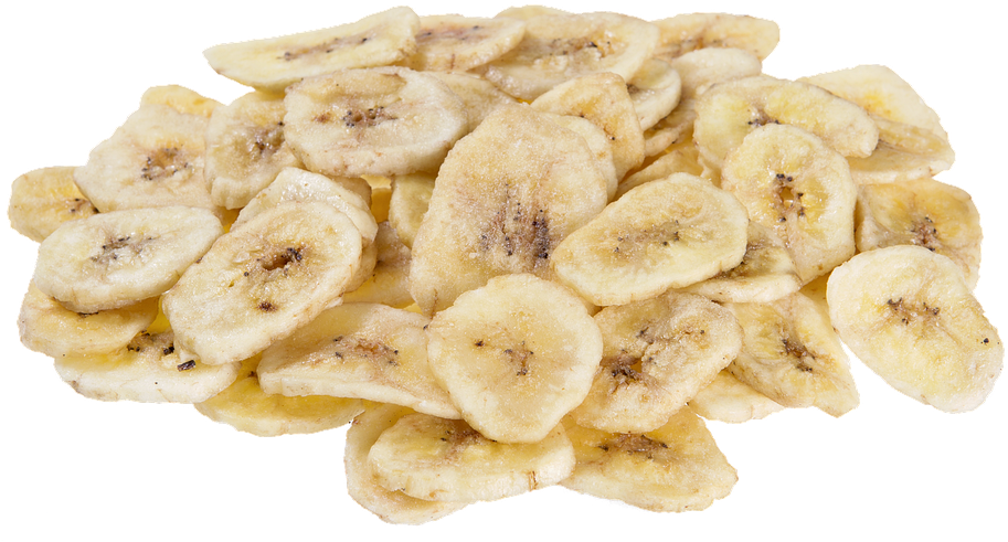 Dried Fruit 桌布 壁紙 — 一堆乾香蕉片，邊緣焦糖化，種子清晰可見，襯托在純黑背景上。