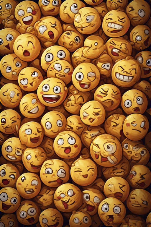 Colorful Emoji Pattern 壁紙 — 一堆密集的卡通黃色表情符號面孔，展示從喜悅到頑皮的各種誇張表情。