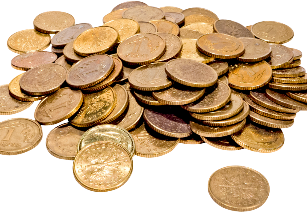 Coins 桌布 壁紙 — 一堆帶有精細雕刻的金幣散落在純黑色背景上。