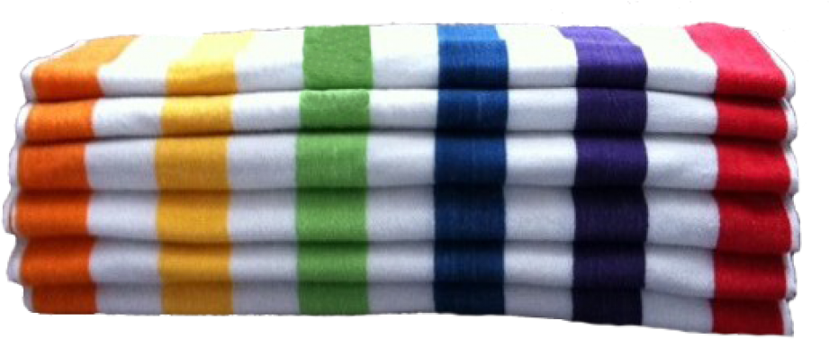 Towels 桌布 壁紙 — 一堆折疊毛巾，帶有鮮明的彩虹條紋，背景為黑色。