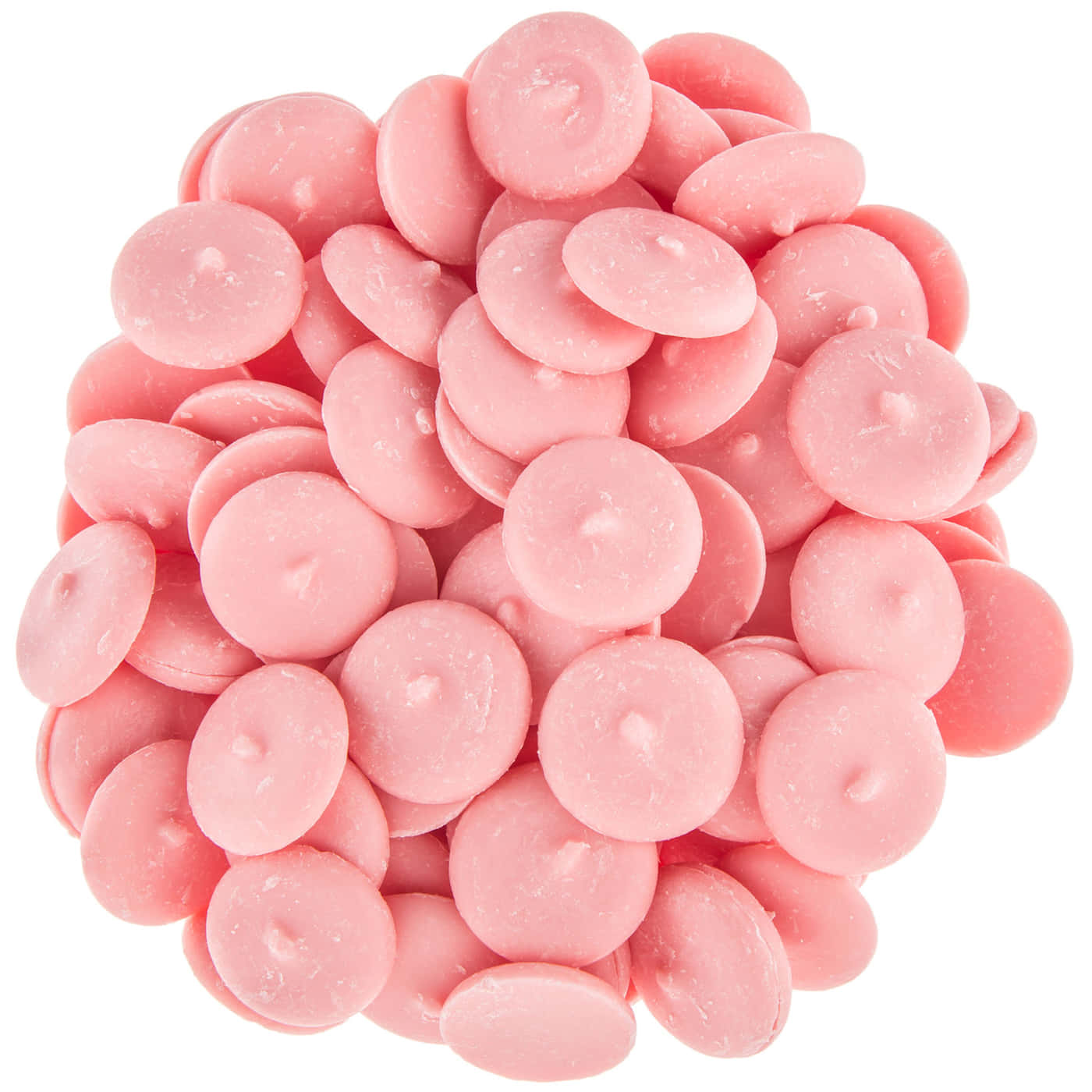 Pink Candy 桌布 壁紙 — 一堆柔軟的粉紅色蠟燭熔蠟，帶有細微紋理和柔和光澤，置於潔白背景上。