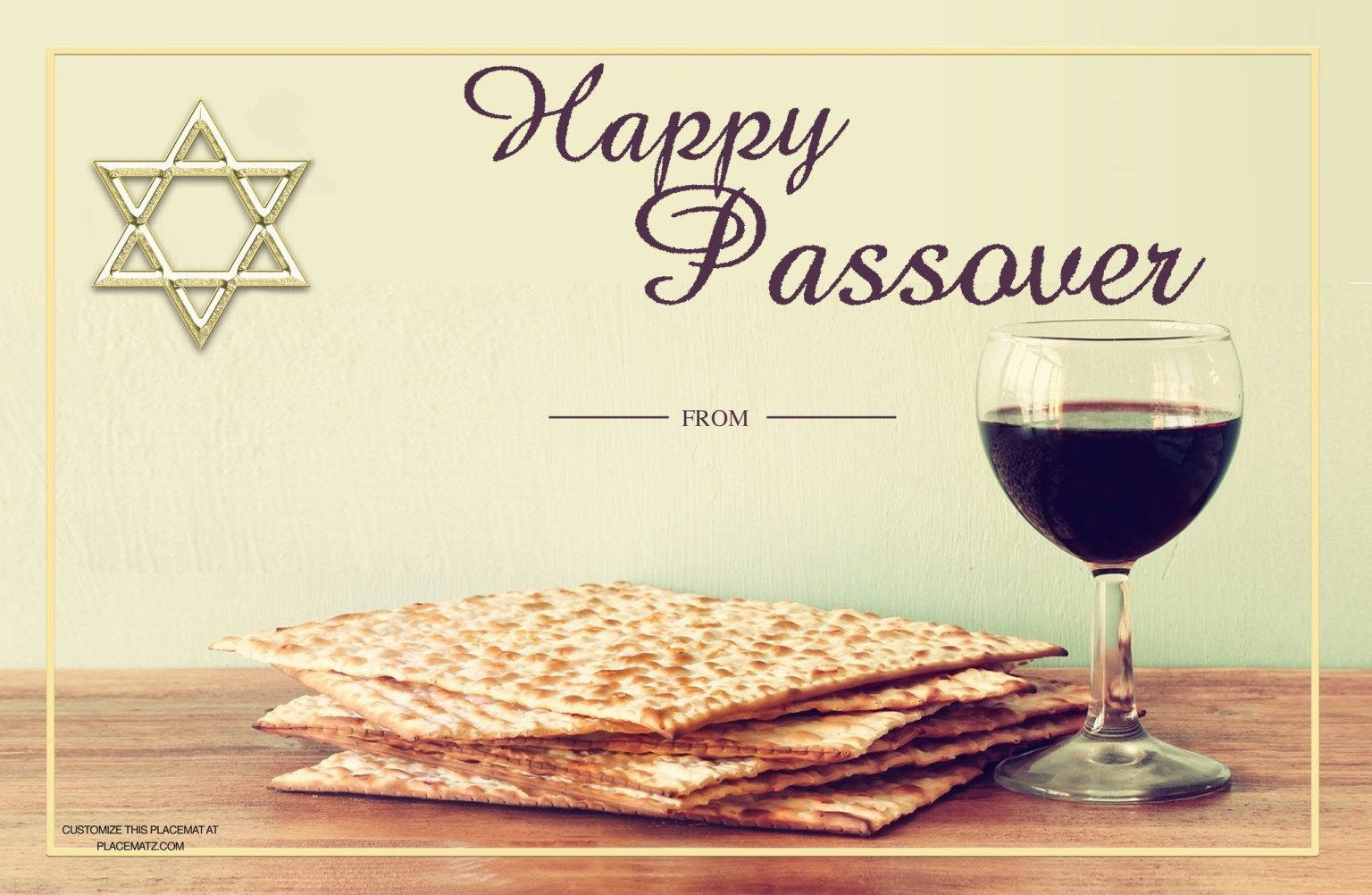 Passover 桌布 壁紙 — 一堆無酵餅和酒杯放在木桌上，旁邊有大衛之星，用於逾越節。