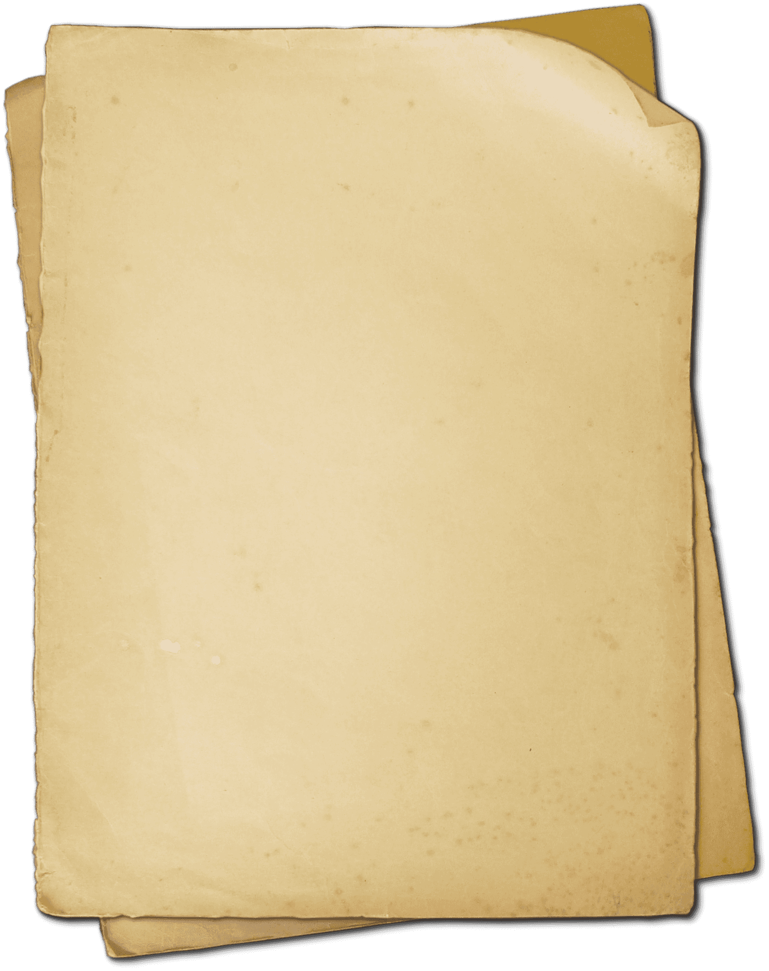 Old Paper 桌布 壁紙 — 一堆發黃的舊紙張，邊緣捲曲，帶有斑點，放在黑色背景上。