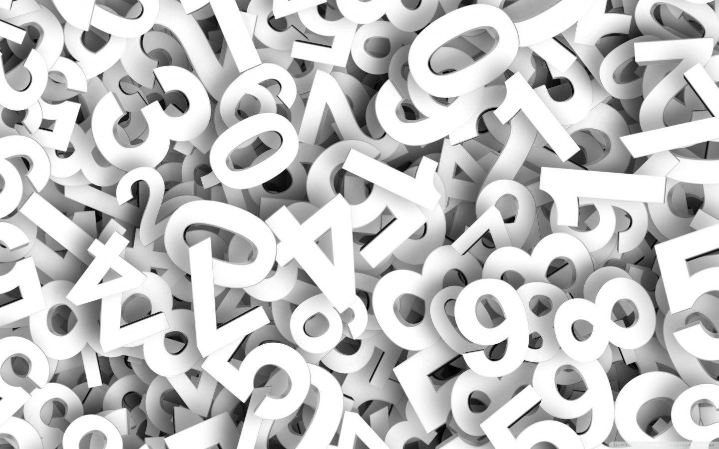 Accounting 桌布 壁紙 — 一堆白色3D字母和數字混亂地散落在單色表面上，帶有柔和陰影。