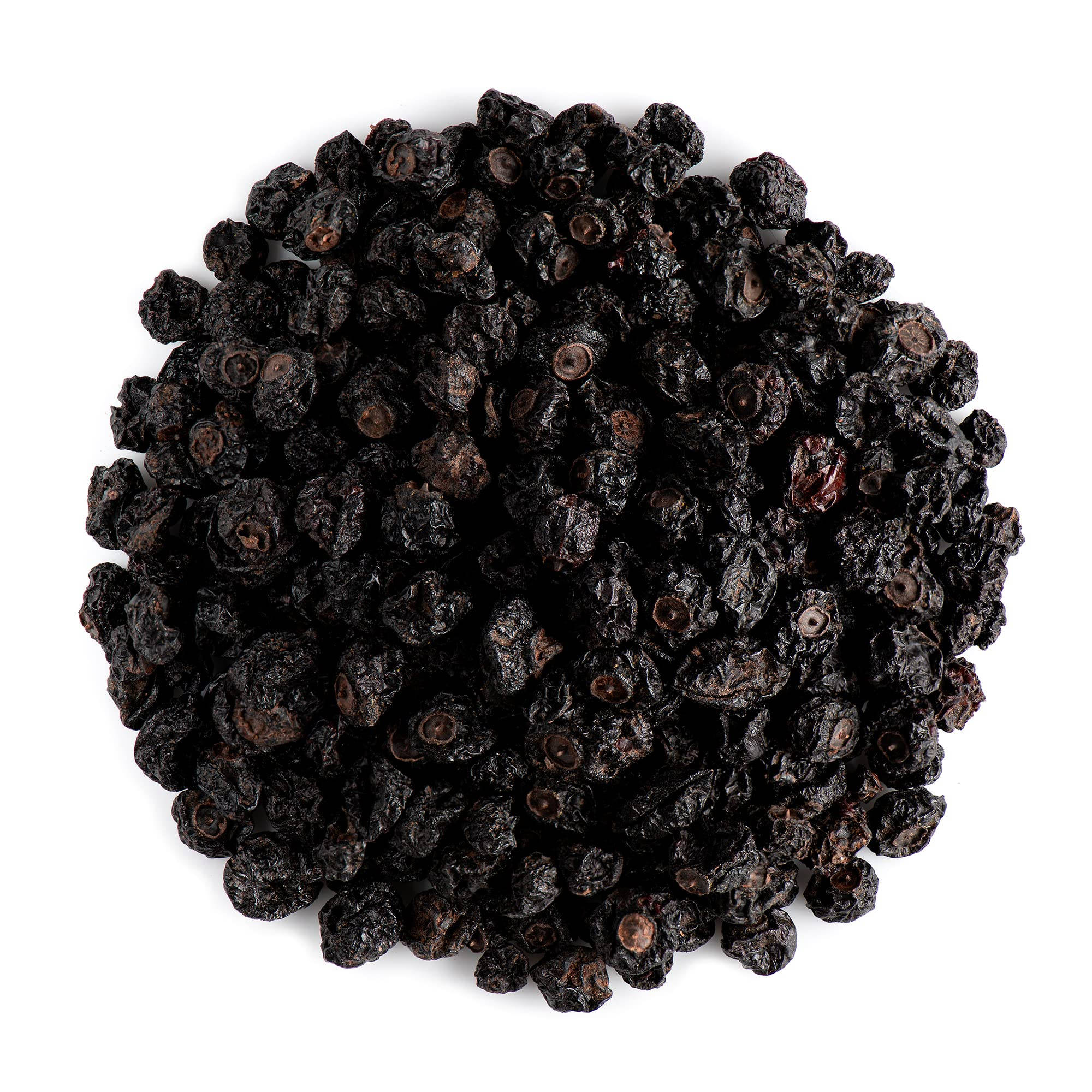 Berry 桌布 壁紙 — 一堆皺巴巴的深色乾燥莓果在純白背景上的俯視圖。