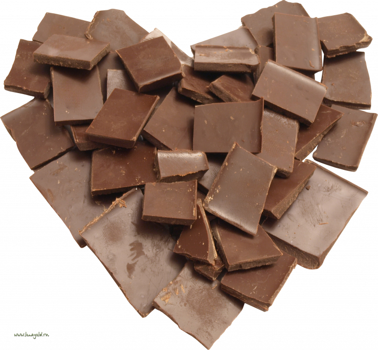Chocolate 桌布 壁紙 — 一堆破碎的黑巧克力方塊排列成心形，背景為黑色。