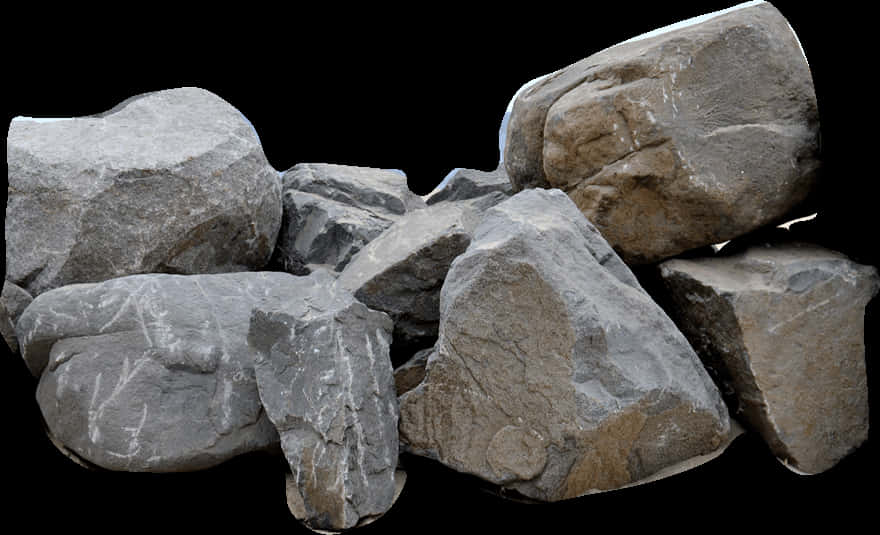 The Rock 桌布 壁紙 — 一堆粗糙的灰色巨石，表面有紋理，色調 earthy，在純黑背景下孤立。