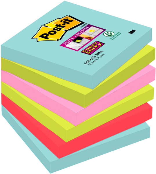 Post It Note 桌布 壁紙 — 一堆色彩繽紛的Pastel色Post-it便條紙，以充滿活力的傾斜堆疊方式排列。