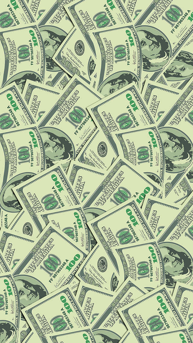 金錢 桌布 壁紙 — 一堆重疊的百元美鈔形成了一片混亂的綠色現金海洋。