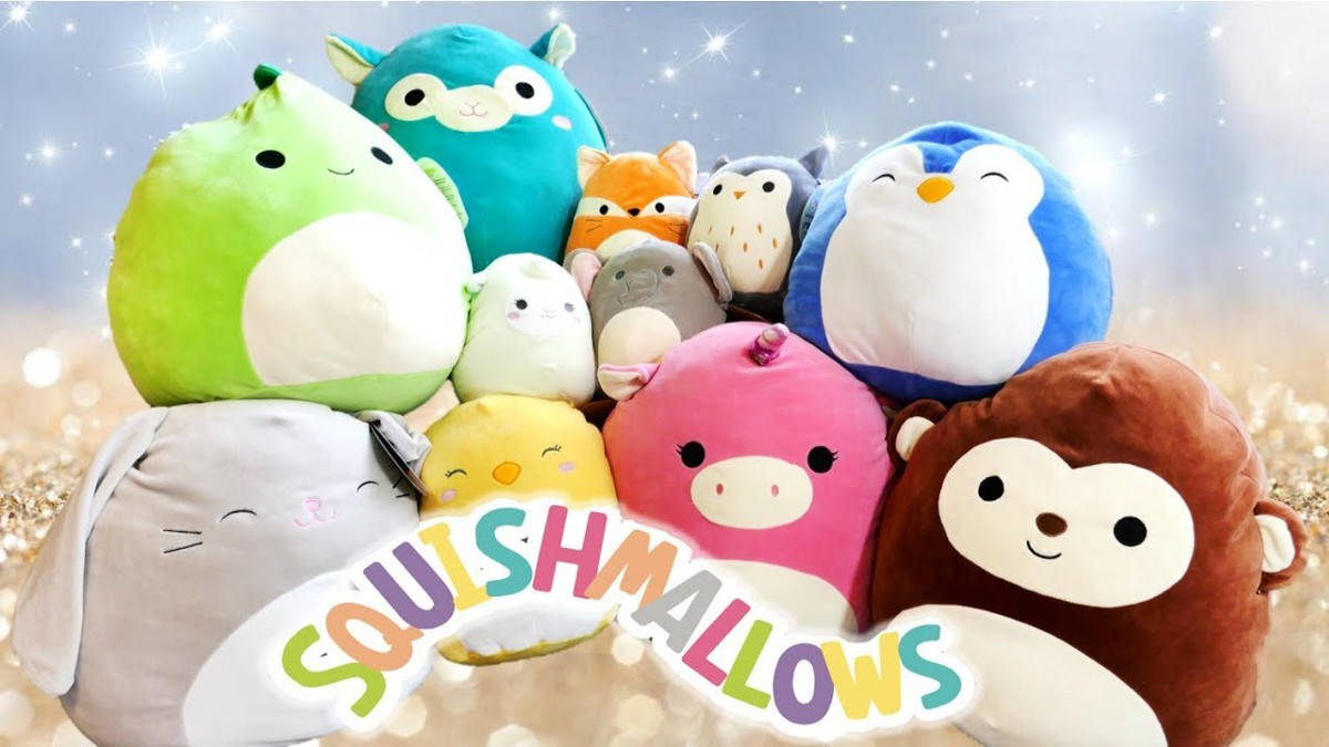 彩色Squishmallows毛絨玩具系列，帶有閃亮背景。 — Squishmallows 壁紙