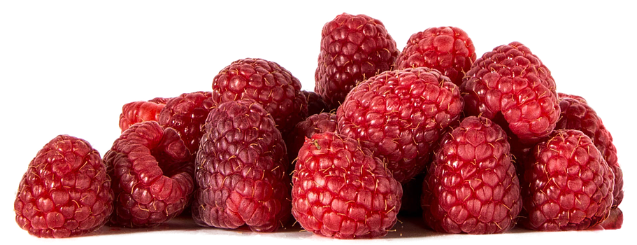 Raspberries 桌布 壁紙 — 一堆飽滿的紅覆盆子，在純黑背景下閃爍著露珠般的新鮮光澤。