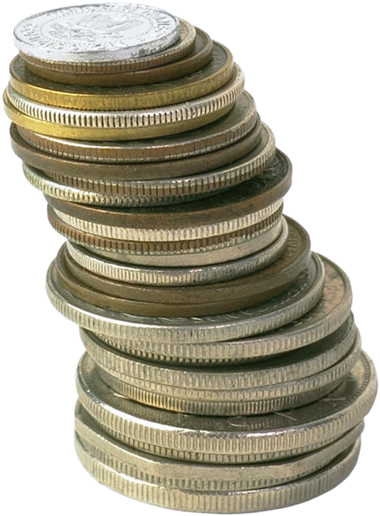 金錢 桌布 壁紙 — 一堆高聳且不穩定的各式金屬硬幣，邊緣帶有鋸齒紋，置於純黑背景前。