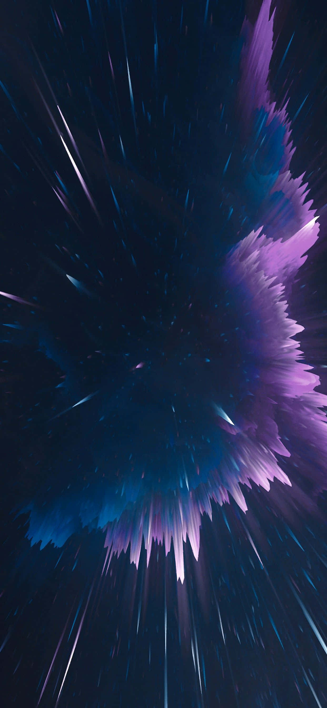 Epic iPhone 桌布 壁紙 — 一場宇宙爆炸在星空中散發出充滿活力的紫色和藍色碎形，伴隨著光跡。