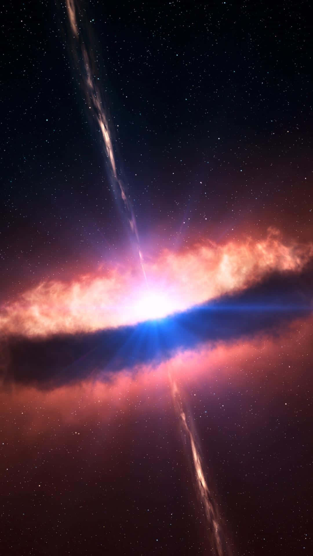 Supernova 桌布 壁紙 — 一場宇宙爆炸在星空中透過旋轉的星雲散發出燦爛的藍色和橙色光芒。