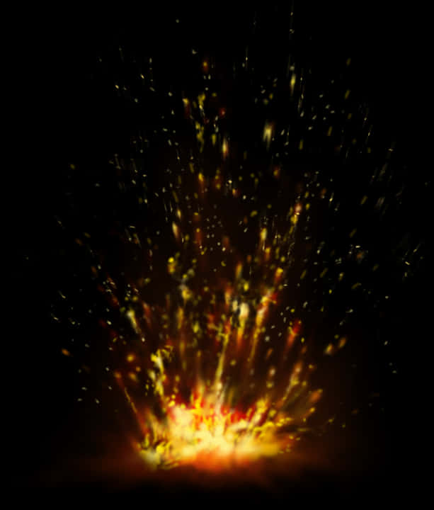 火焰動畫 桌布 壁紙 — 一場熾熱的爆炸在黑色虛空中向上爆發，散發出金橙色的火花，形成動態的爆發。