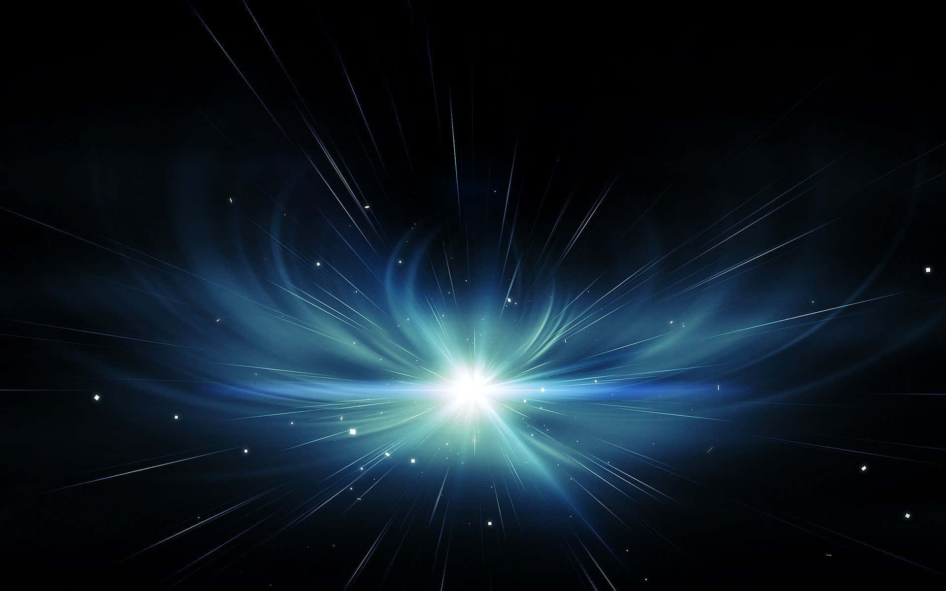 glow 桌布 壁紙 — 一場燦爛的藍色宇宙爆炸，光芒穿過點綴著遙遠星體的黑暗虛空。
