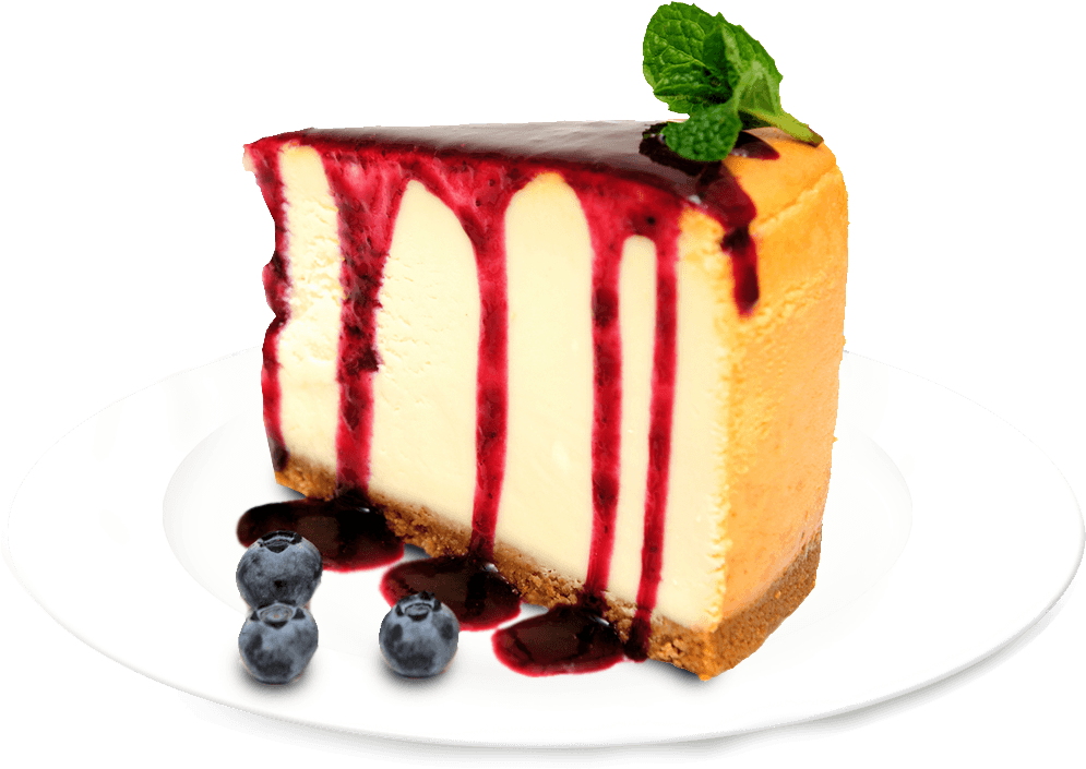 Desserts 桌布 壁紙 — 一塊奶油乳酪蛋糕，搭配莓果醬和薄荷裝飾，放在白色盤子上。