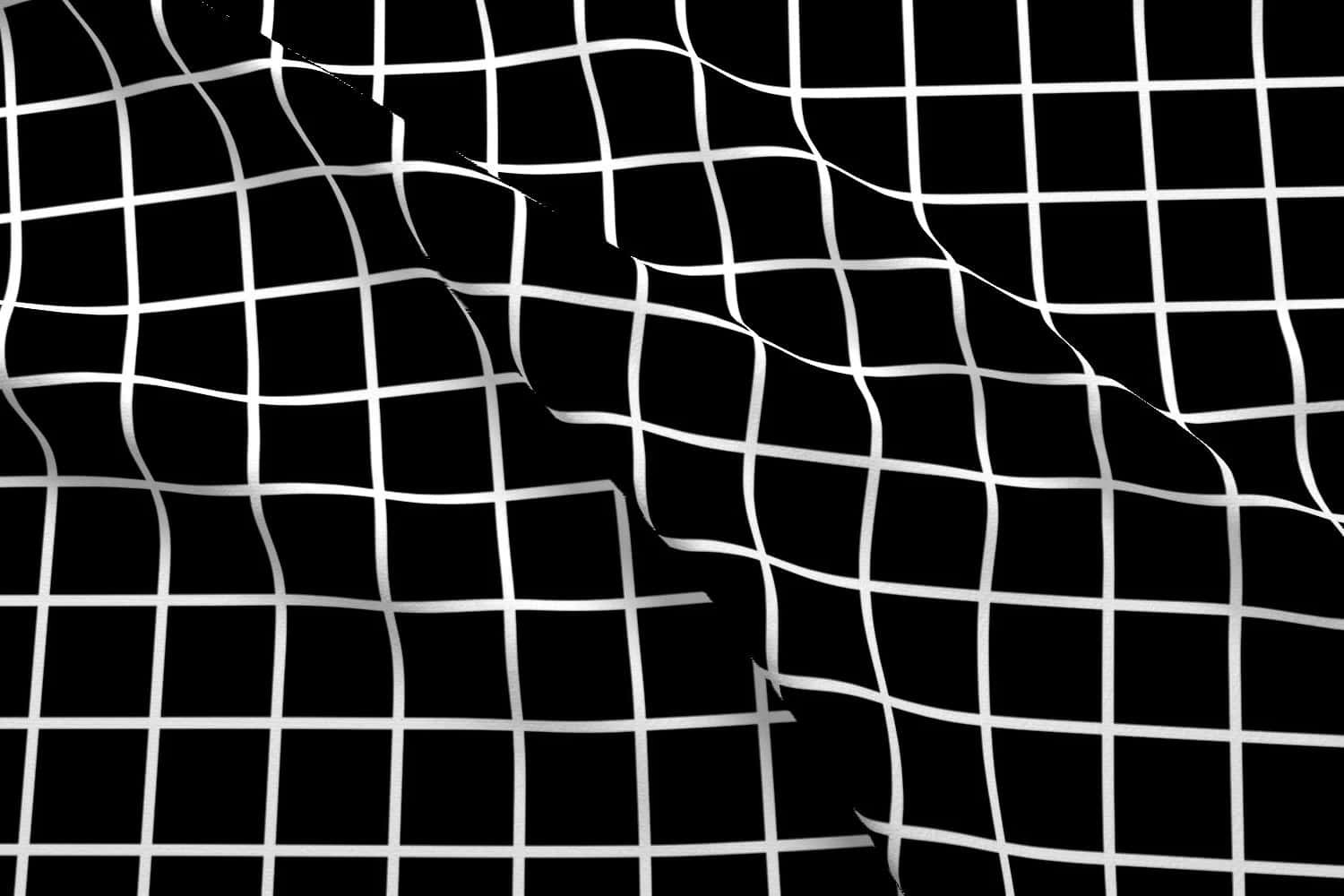 Aesthetic Black And White 桌布 壁紙 — 一塊帶有白色網格圖案的黑色布料在畫面中動態地波動。