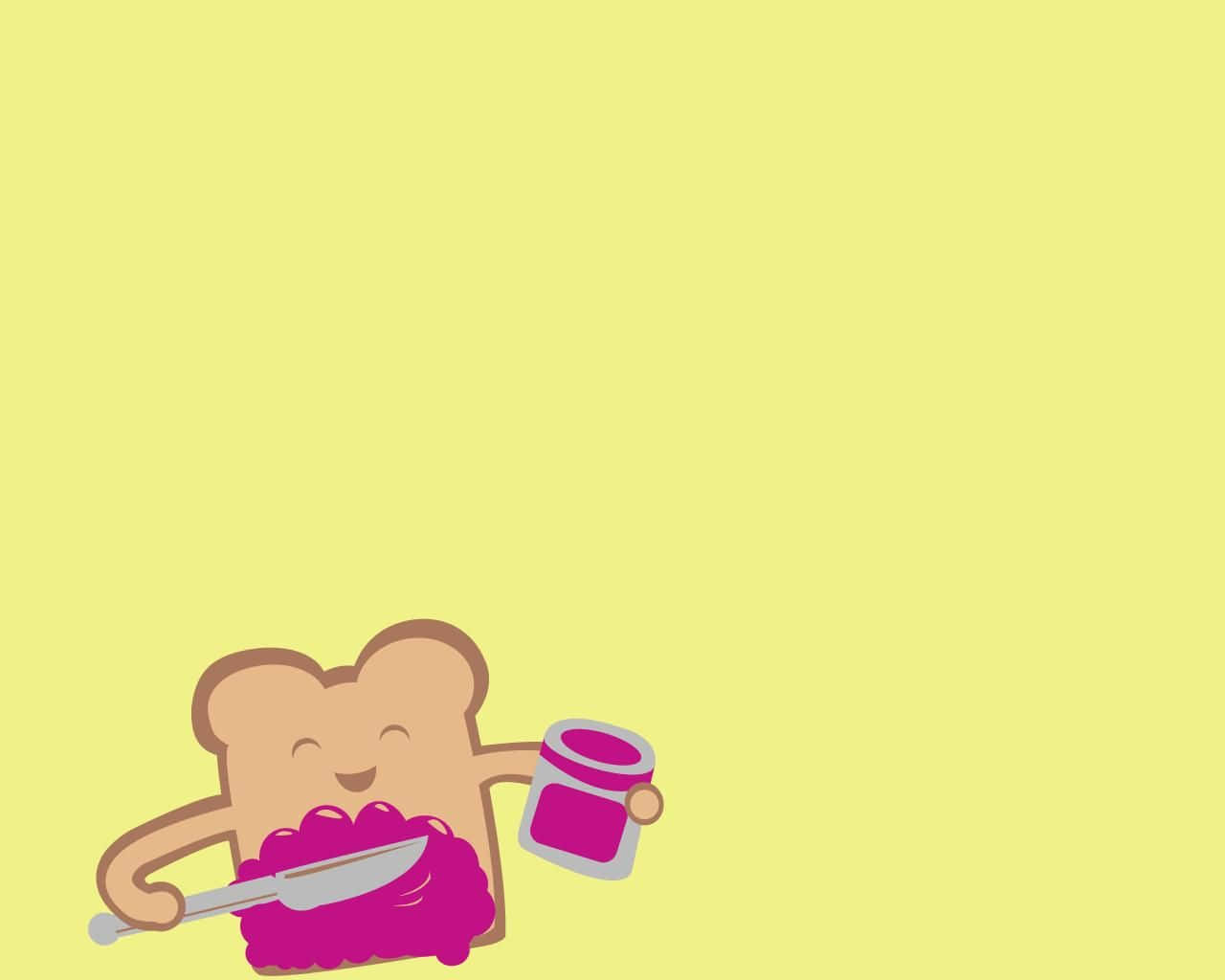 Food Desktop 桌布 壁紙 — 一塊有手臂的卡通吐司，在淡黃色背景上為自己塗上粉紅色果醬。