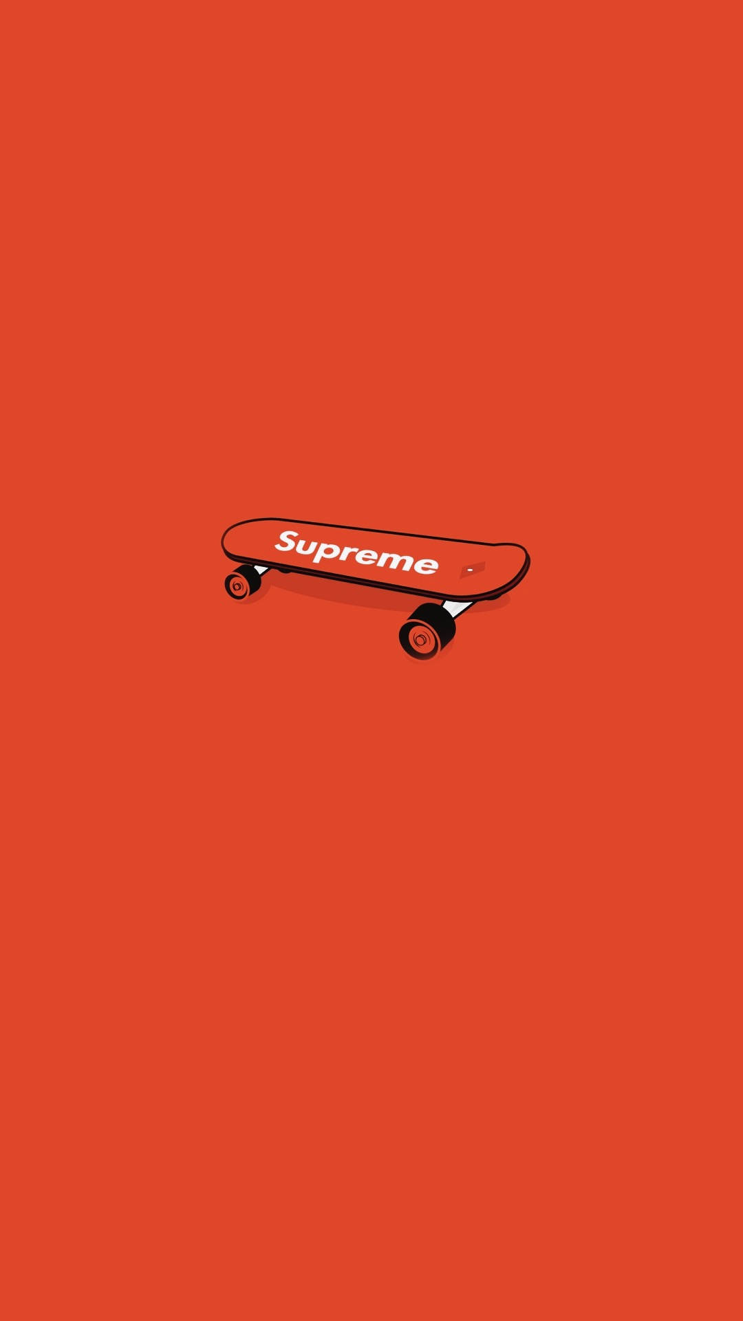 supreme aesthetic 桌布 壁紙 — 一塊極簡風格的紅色滑板，白色 'Supreme' 標誌居中於純橙色背景上。