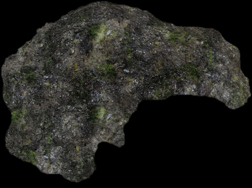 The Rock 桌布 壁紙 — 一塊粗糙的、長滿苔蘚的岩石，帶有灰色和綠色紋理，在純黑色背景上孤立呈現。