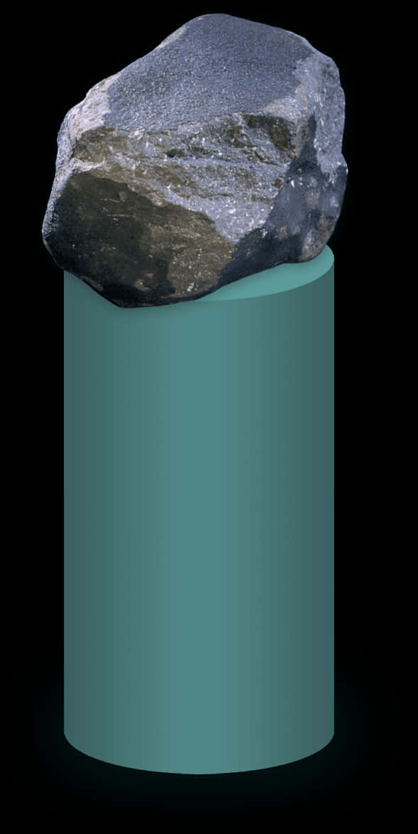 The Rock 桌布 壁紙 — 一塊粗糙的灰色岩石帶有礦物脈絡，放置在一個青綠色的圓柱形底座上，背景為黑色。