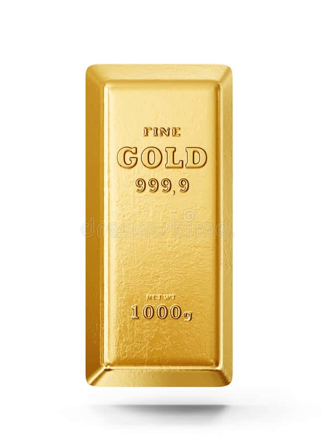 Gold Bar 桌布 壁紙 — 一塊純淨的1000克金條，標示為999.9純金，在純白背景下閃閃發光。