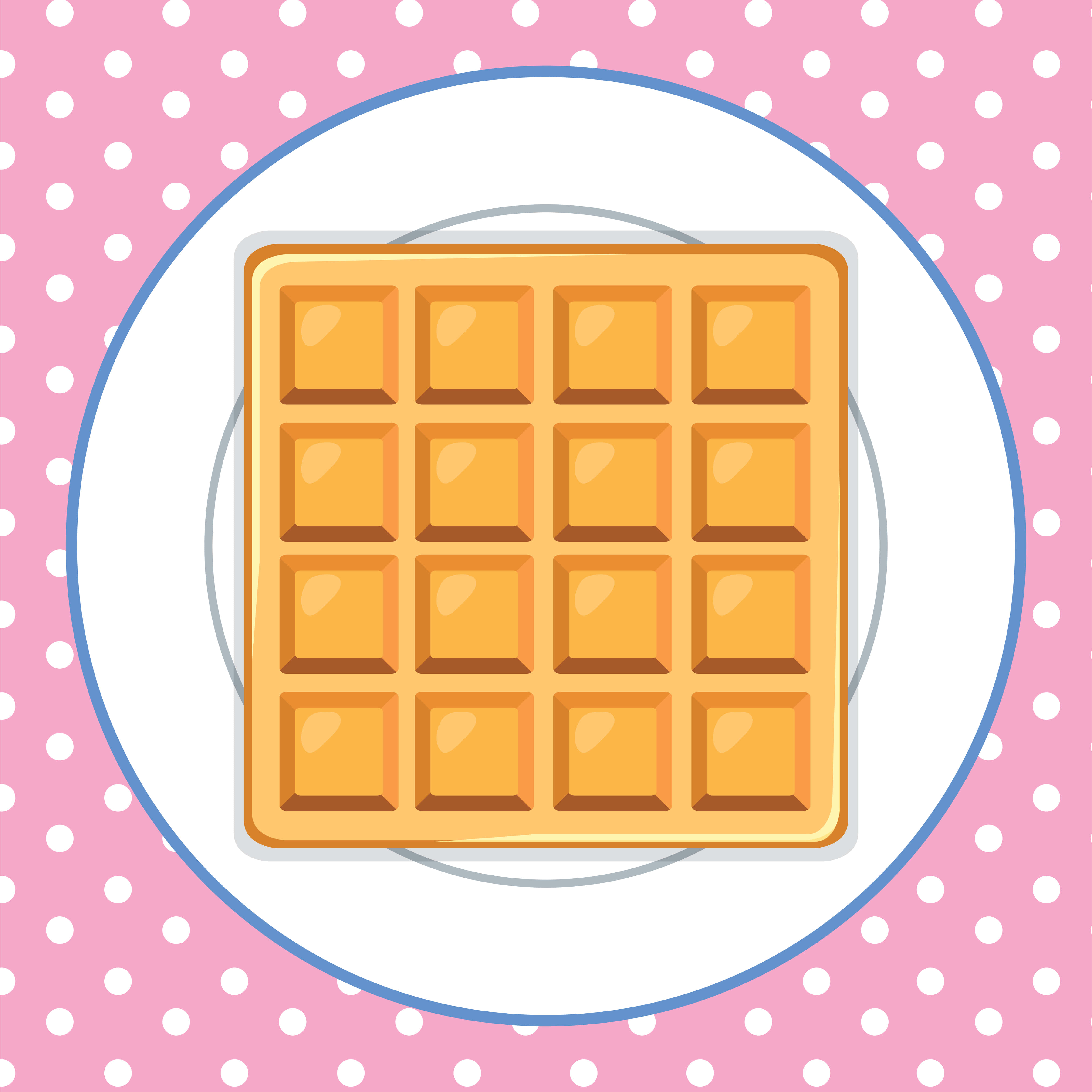 Waffle 桌布 壁紙 — 一塊金色鬆餅放在白色盤子上，背景是粉紅色圓點圖案。