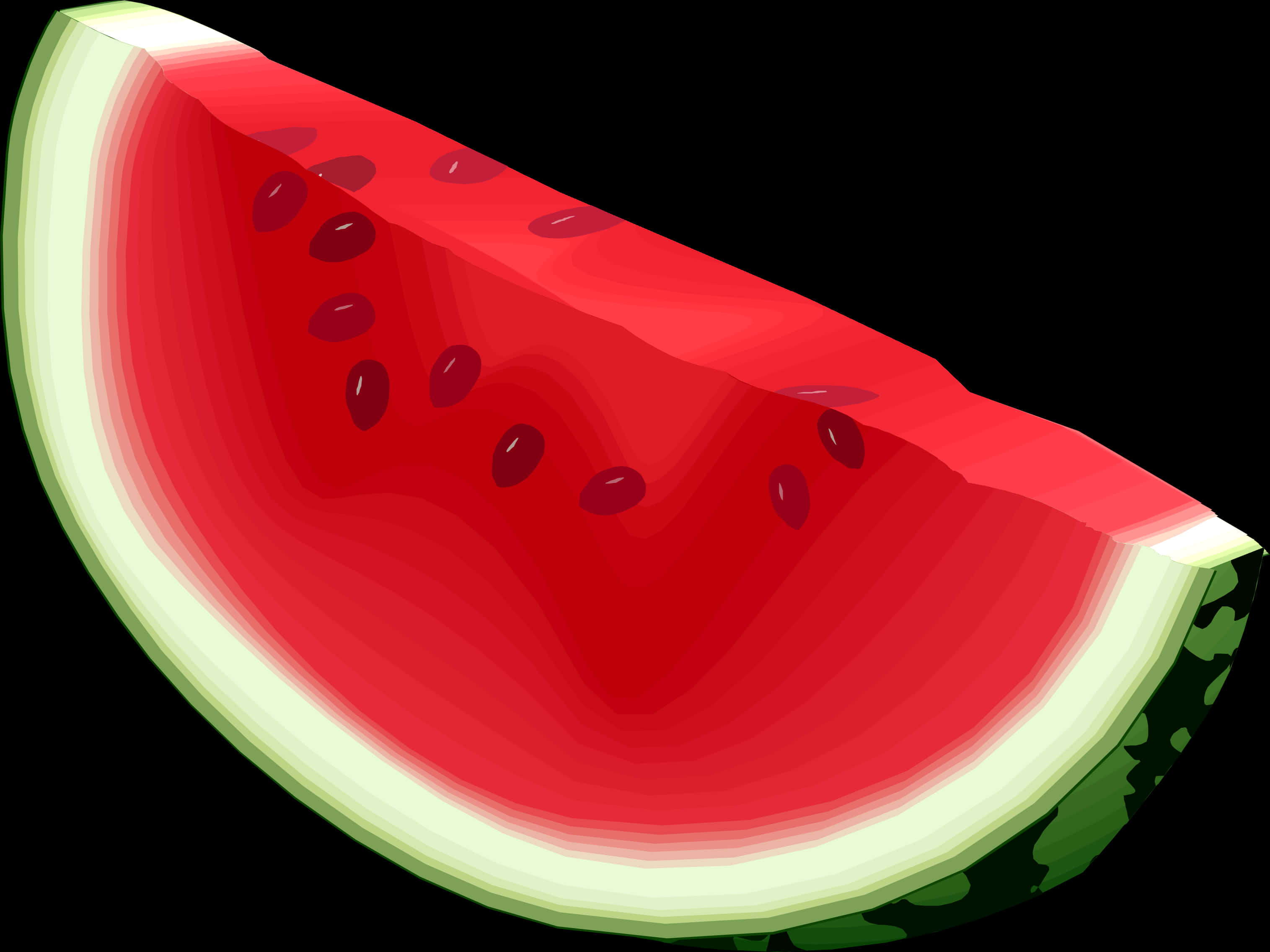 Fruit 桌布 壁紙 — 一塊鮮豔的西瓜切片，多汁的紅色果肉和黑色種子，襯托在純黑背景上。