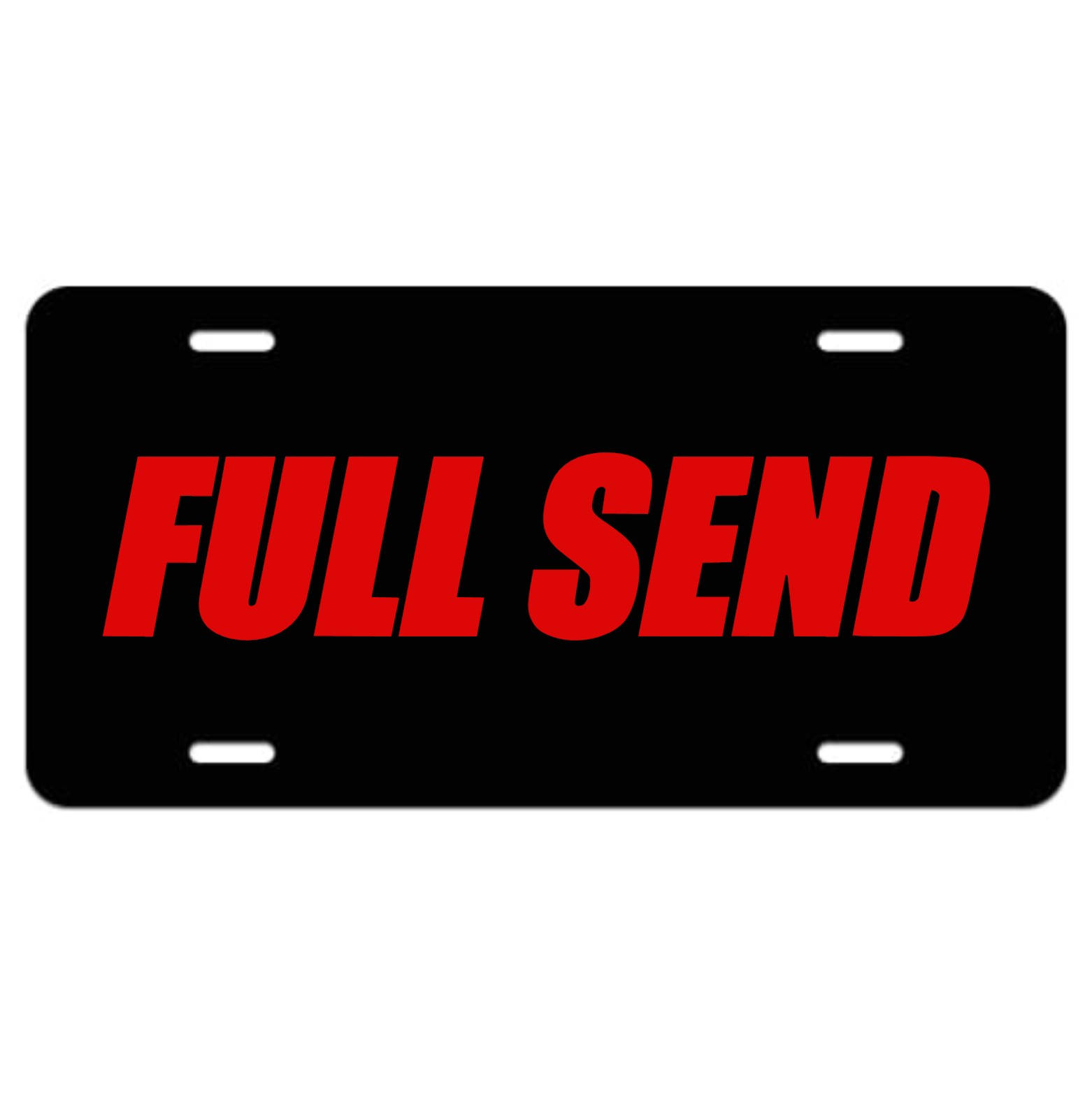 Full Send 桌布 壁紙 — 一塊黑色車牌，中央有粗體紅色文字 'FULL SEND'，背景為純白色。