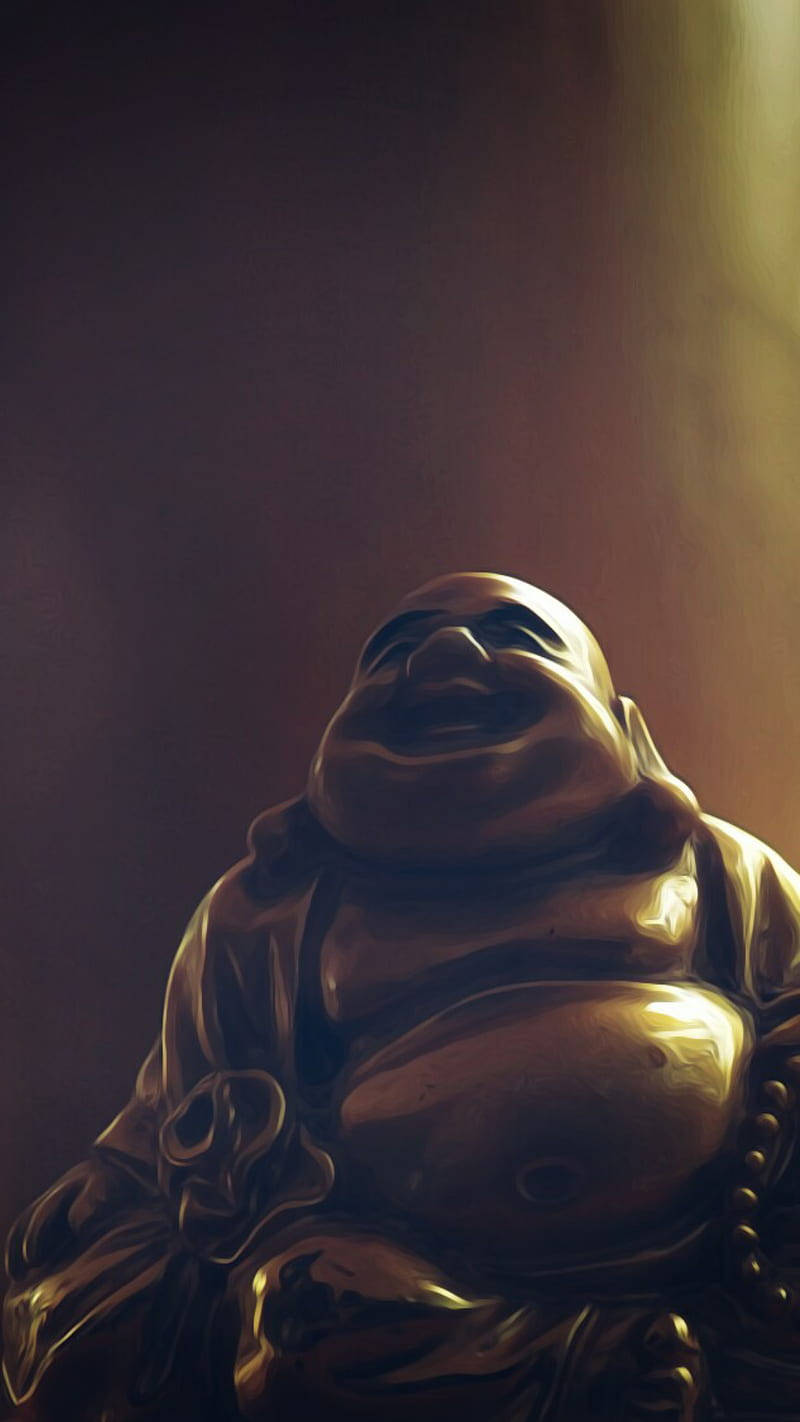 溫暖燈光下的金色笑佛雕像 — 佛陀 GIF 壁紙