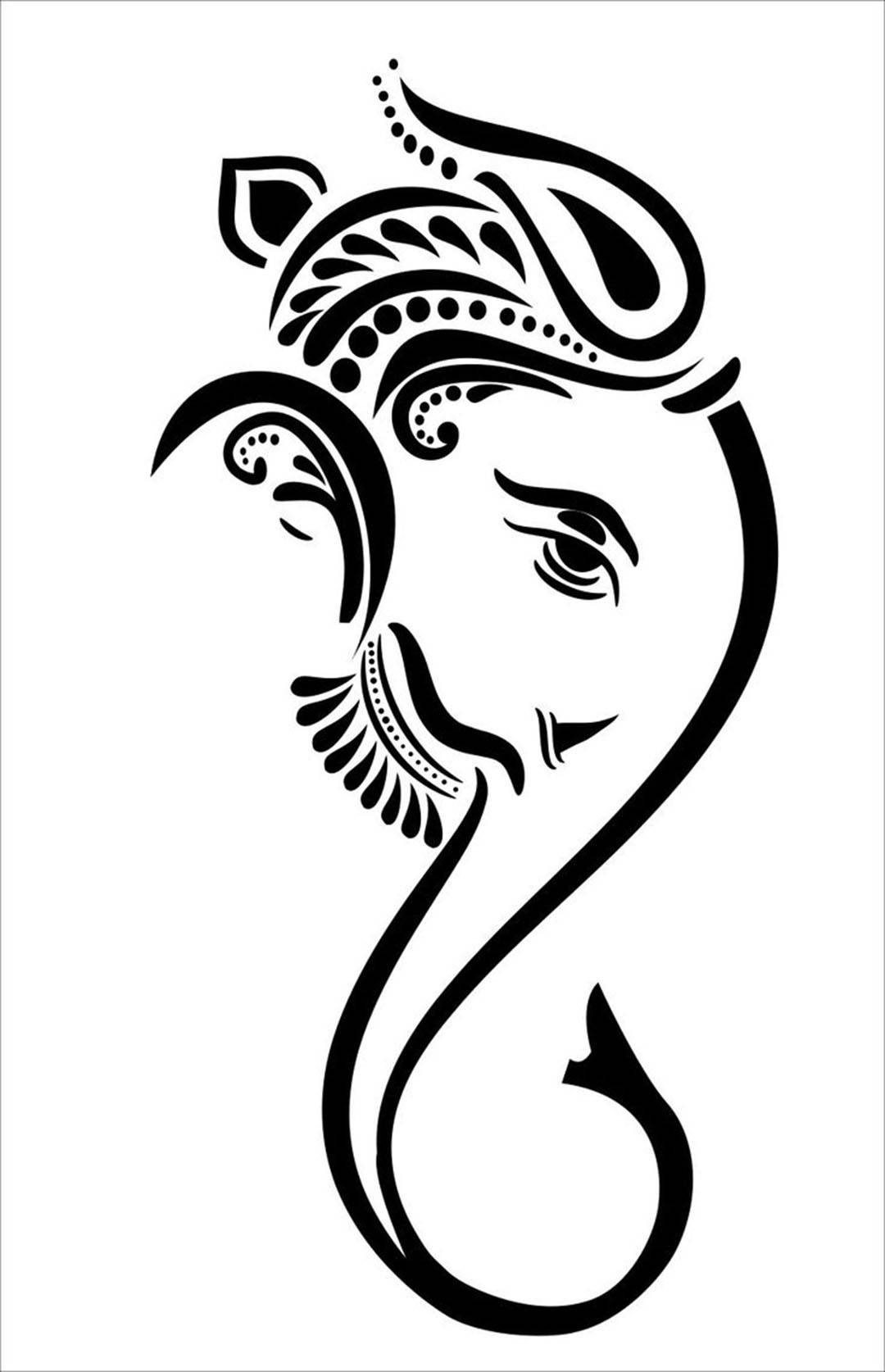 Ganesh 桌布 壁紙 — 一尊風格化的象神迦尼薩黑白剪影，其頭部和象鼻飾有精緻的佩斯利圖案。