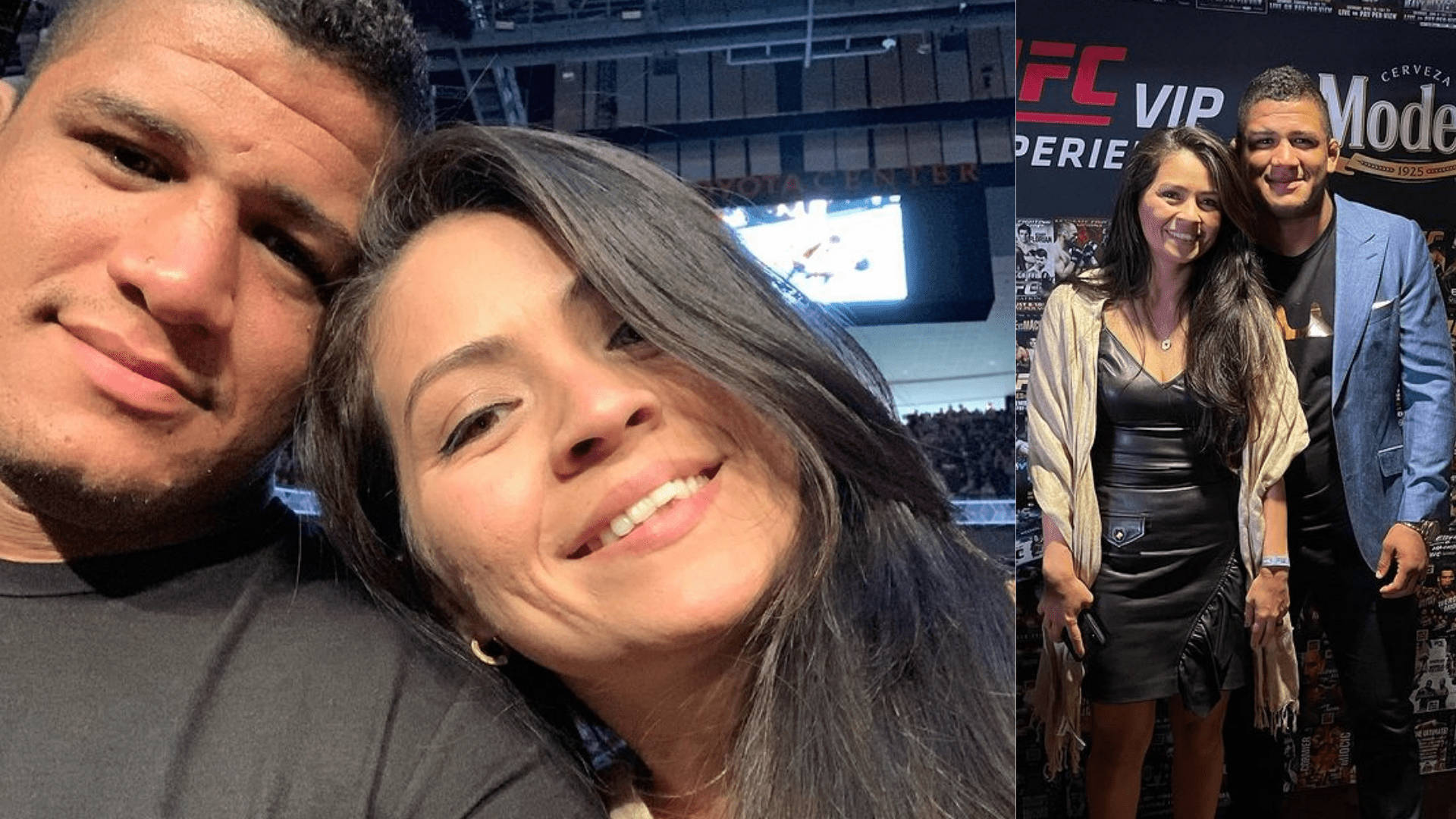 MMA 桌布 壁紙 — 一對微笑的情侶在UFC活動中自拍，一個在場館內，另一個在VIP區域。