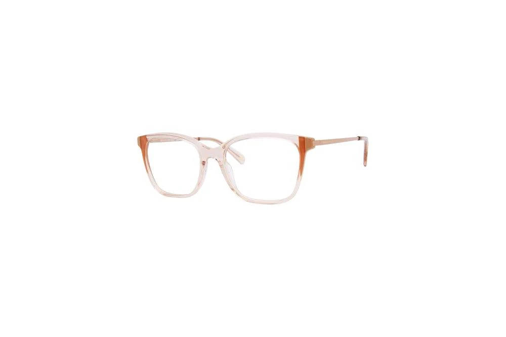 glasses 桌布 壁紙 — 一對時尚的貓眼眼鏡，帶有半透明粉紅色鏡框和玫瑰金點綴，置於潔白背景上。