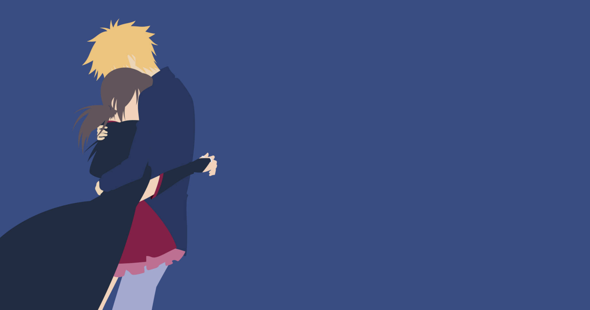 Kaichou Wa Maid Sama 桌布 壁紙 — 一對極簡風格的動漫情侶在純藍色背景上擁抱，帶有粗線條和平塗色彩。