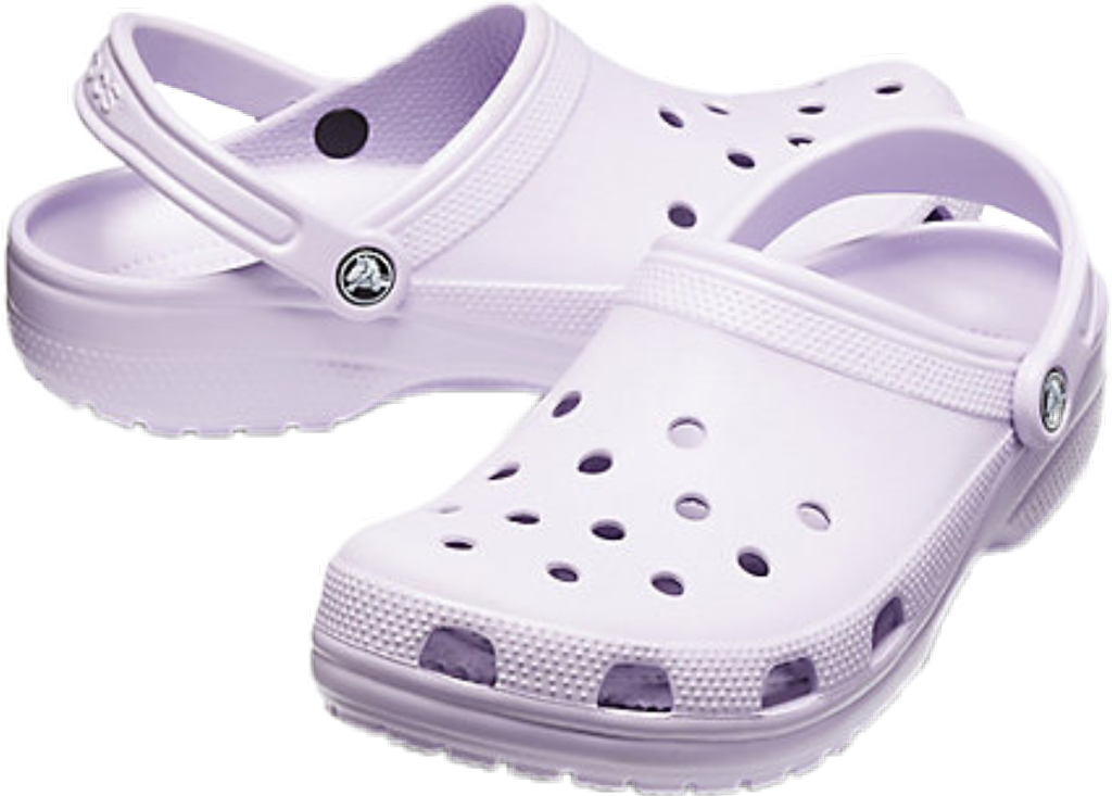 Crocs 桌布 壁紙 — 一對淺紫色Crocs木屐，帶有經典孔洞和標誌按鈕，顯示在透明背景上。