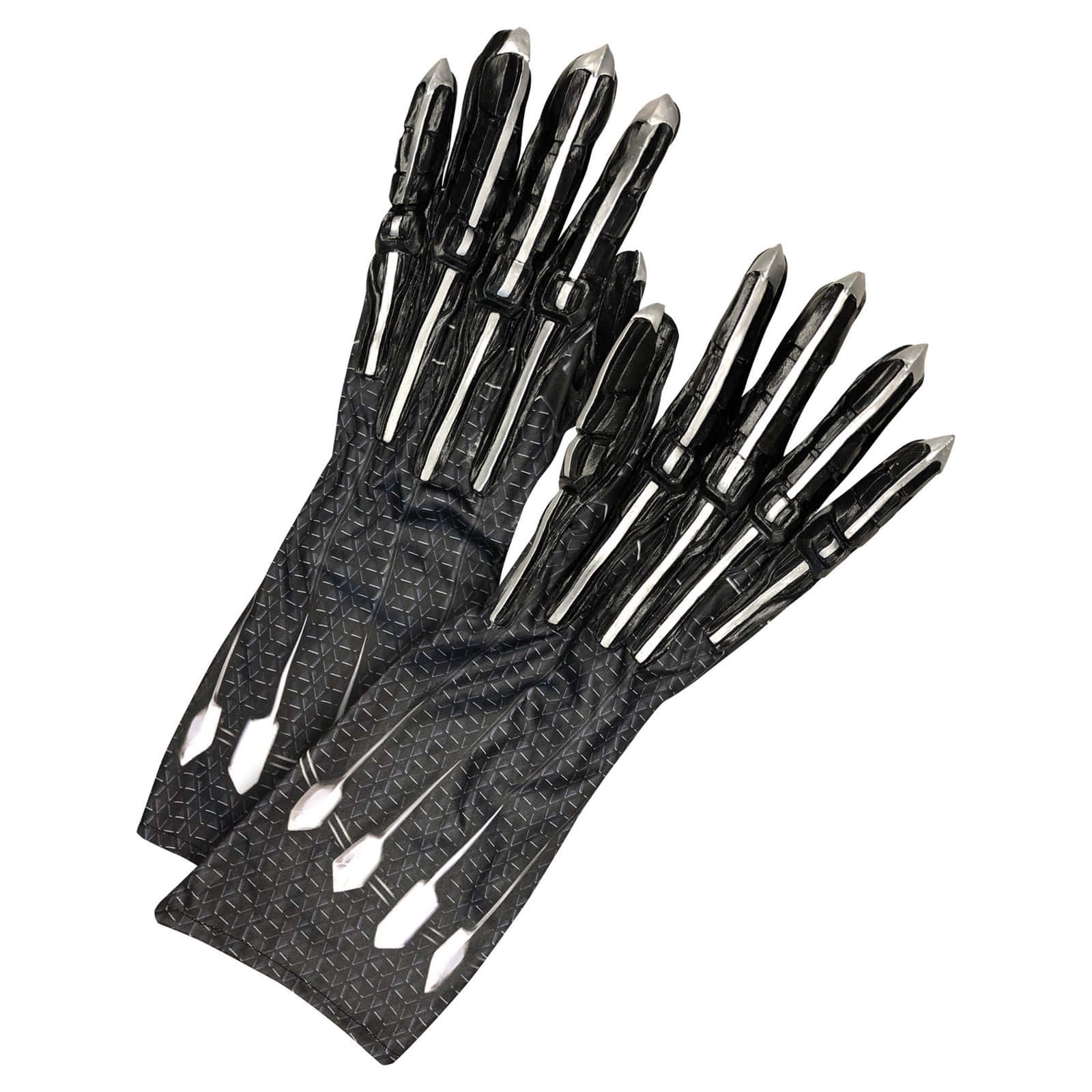 Panther Claws 桌布 壁紙 — 一對黑色裝甲手套，每個指尖都伸出金屬銀色爪子，背景為白色。