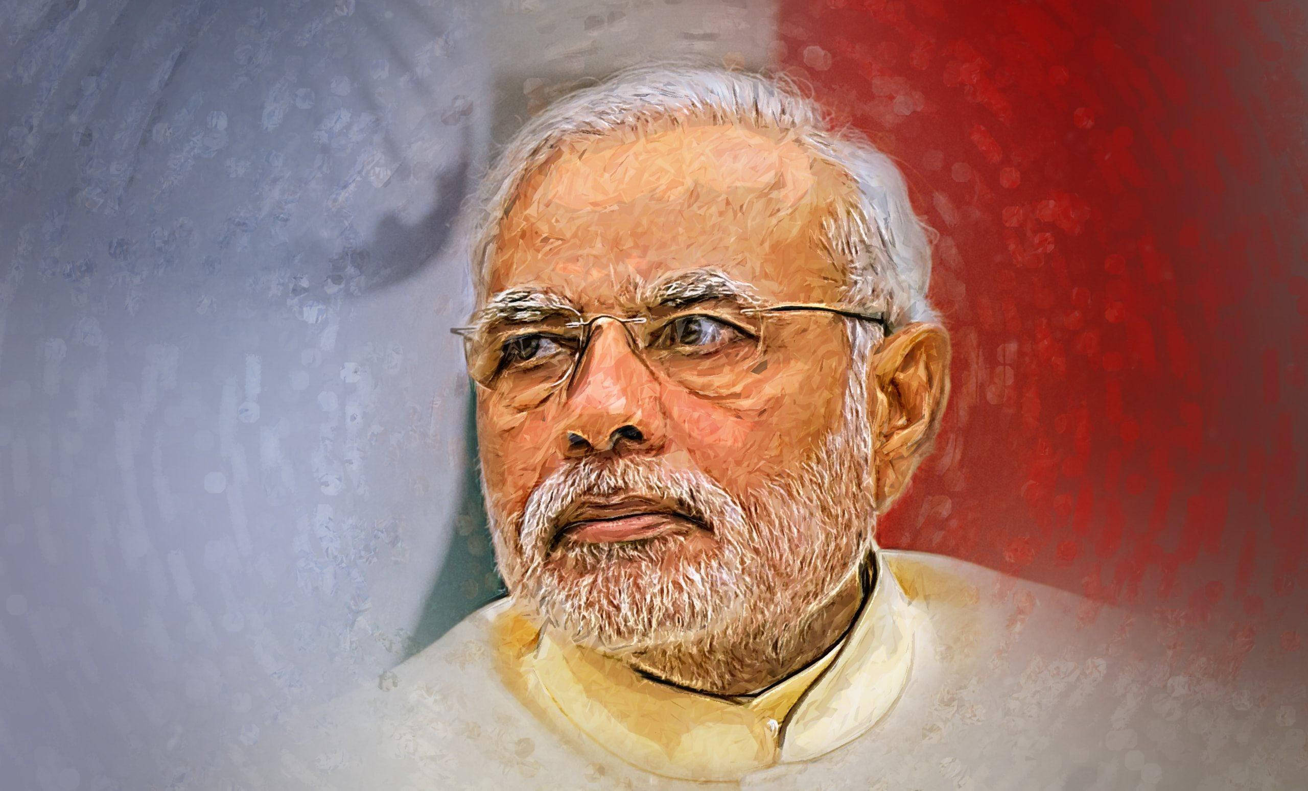 Indian 桌布 壁紙 — 一幅以數位繪畫的肖像，描繪一位白髮戴眼鏡的男子，背景為紅色和灰色的抽象圖案。