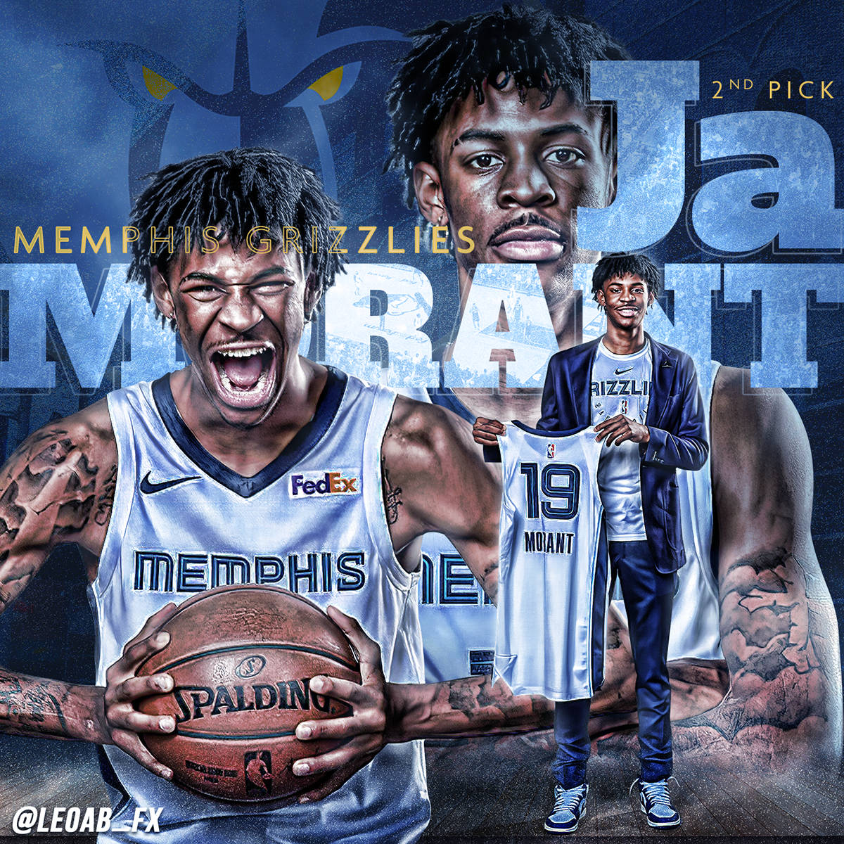 身穿曼菲斯灰熊隊球衣的賈·莫蘭特手持籃球和球衣。 — Ja Morant 動圖 壁紙