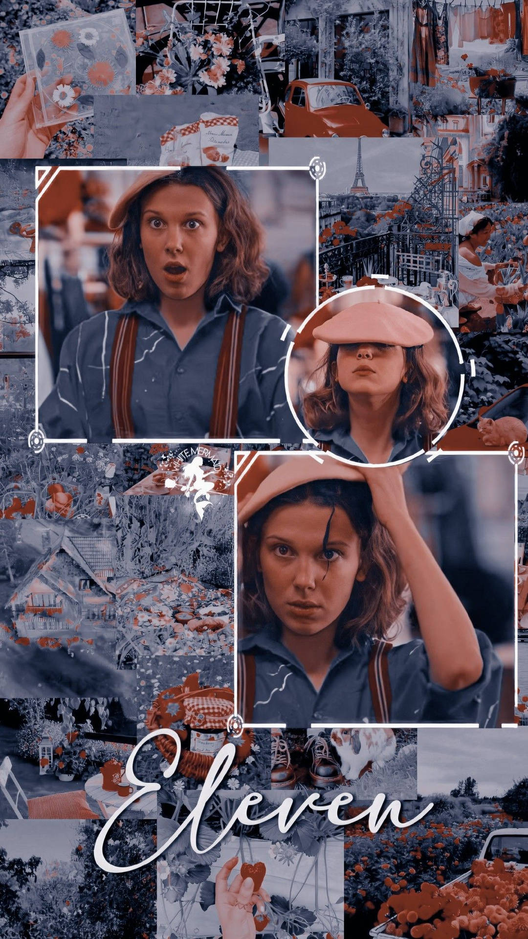《怪奇物語》Eleven 在不同場景和服裝中的拼貼畫。 — 怪奇物語 壁紙