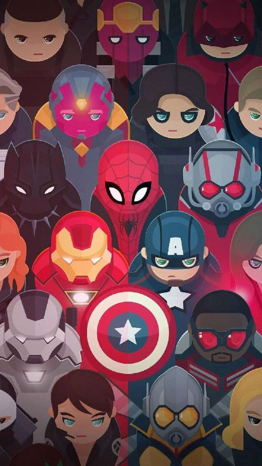 Earth's Mightiest Heroes 桌布 壁紙 — 一幅充滿活力的Marvel超級英雄Q版拼貼畫，色彩大膽，表情豐富。