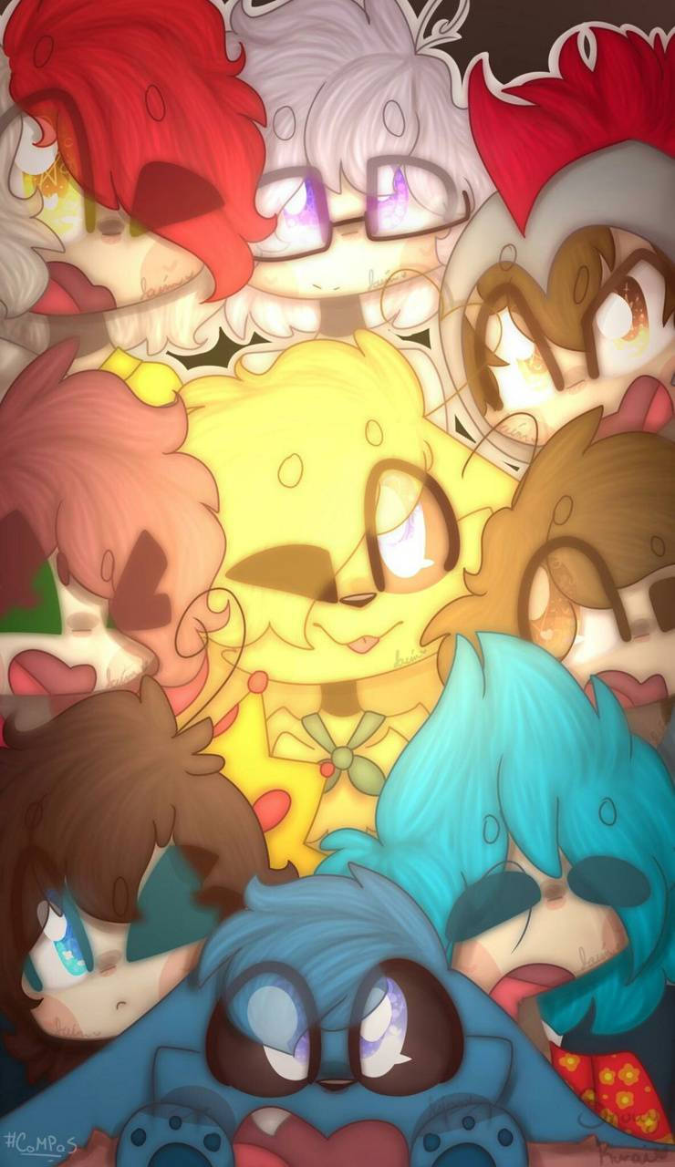 game 桌布 壁紙 — 一幅充滿活力的動漫風格拼貼畫，描繪了各種色彩繽紛頭髮和表情豐富眼睛的Q版角色擠在一起。