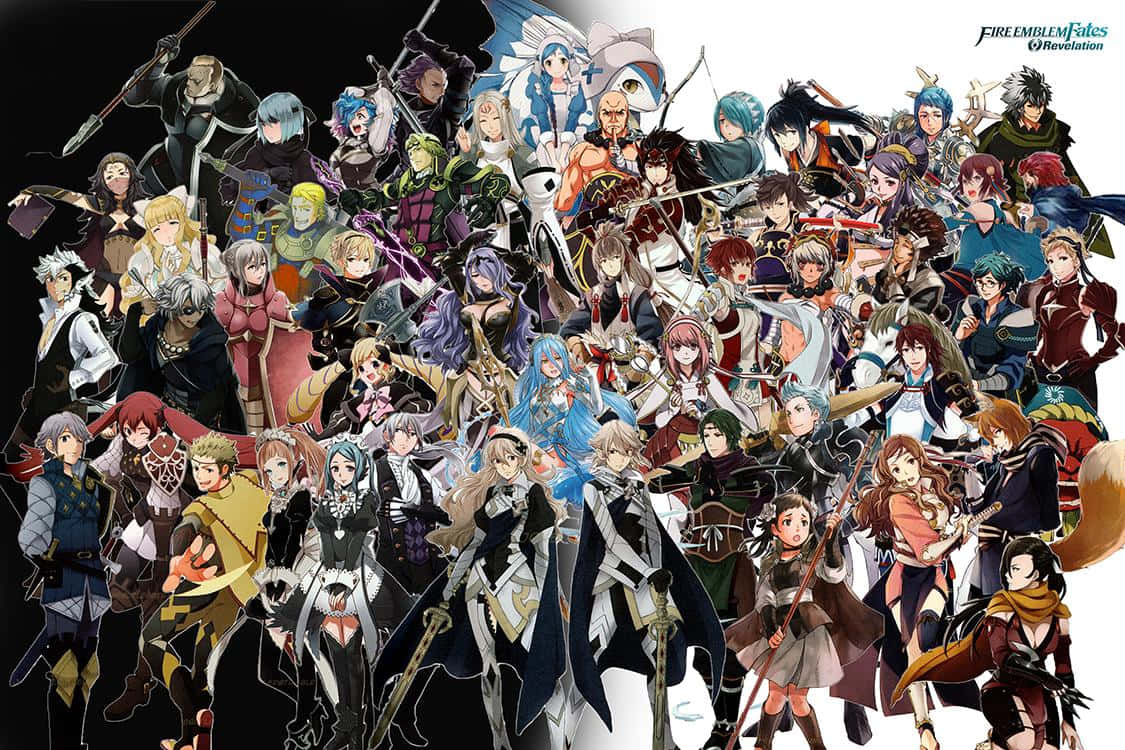 《Fire Emblem Fates》動漫角色身穿戰鬥裝備一起擺姿勢。 — Fire Emblem Warriors 壁紙