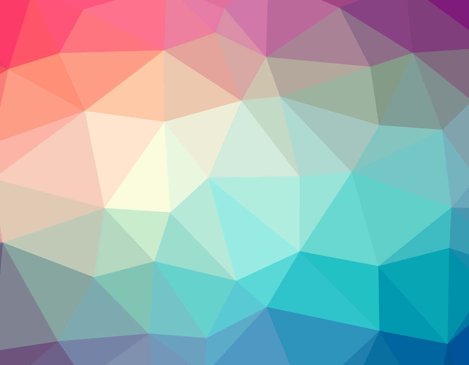 Geometric Desktop 桌布 壁紙 — 一幅充滿活力的抽象桌布，由從粉紅色過渡到藍綠色的柔和漸變三角形組成。