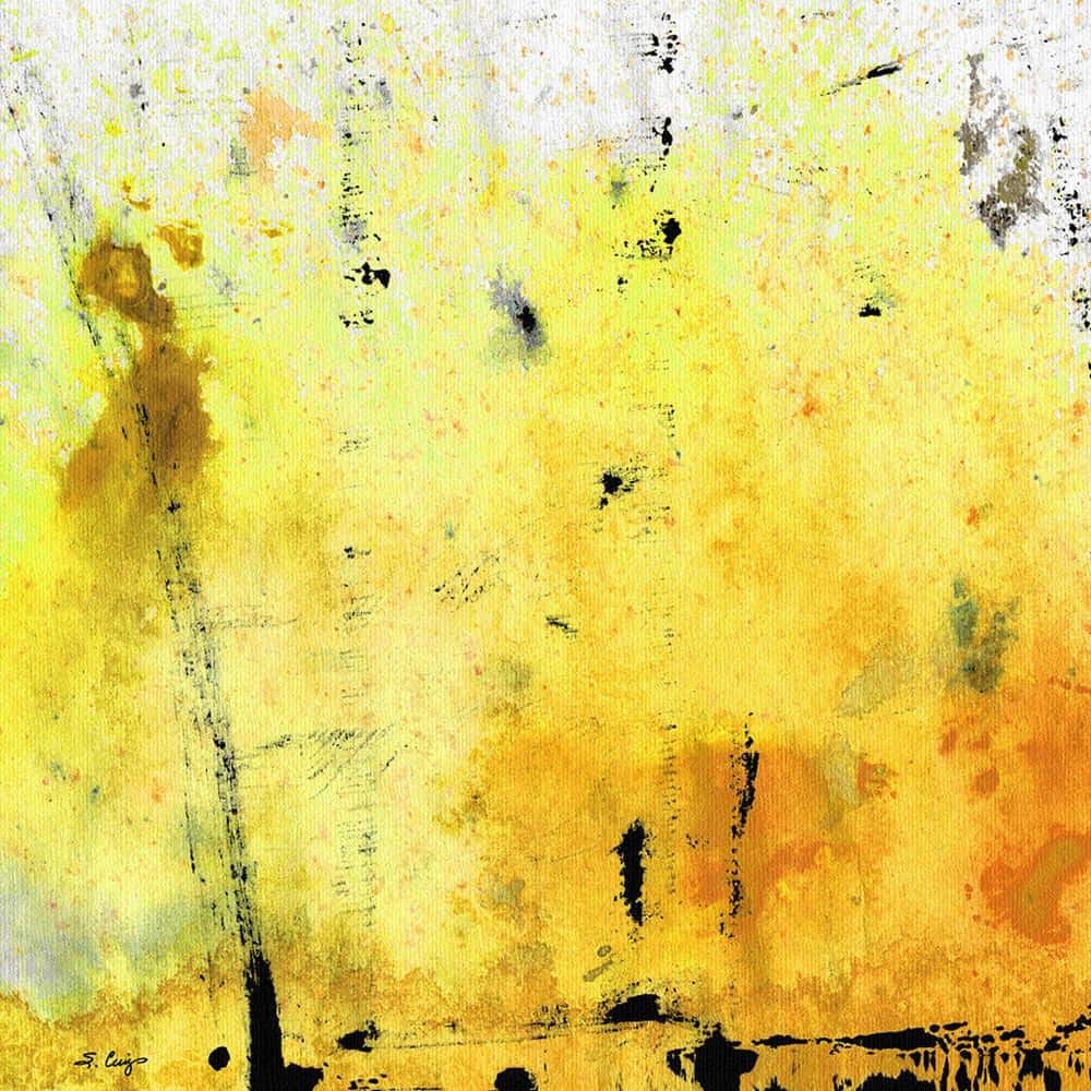 Yellow Art 桌布 壁紙 — 一幅充滿活力的抽象畫，畫布上有紋理的黃色、橙色和黑色筆觸。